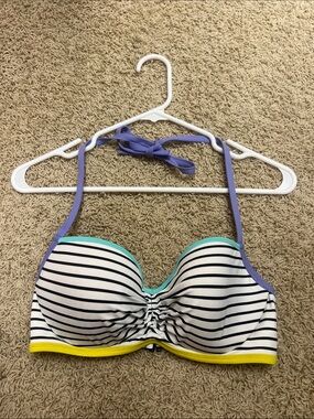 Victoria's Secret Striped Bikini Top in White, Black, Purple, Teal & Yellow